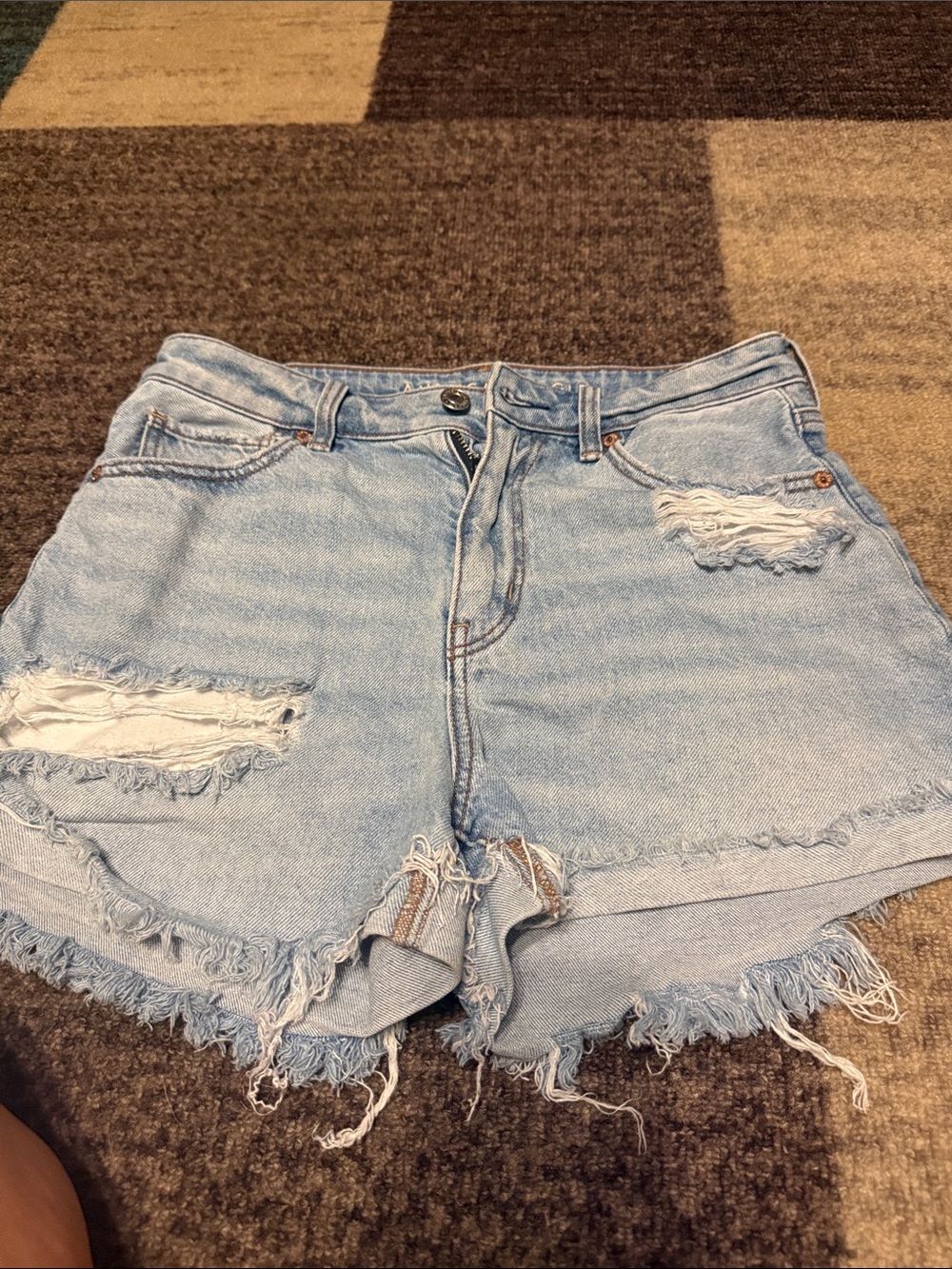 American Eagle Outfitters Light Wash Distressed Denim Mom Shorts